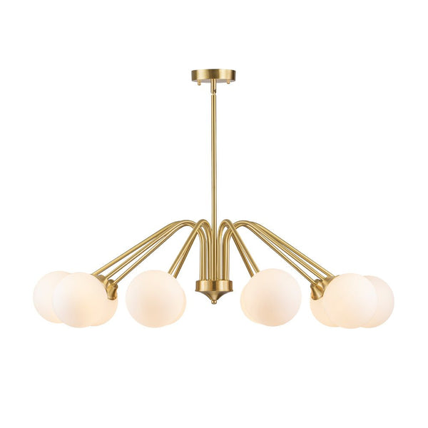 Thehouselights - Mid - century Sputnik Opal Glass Globe Entryway Chandelier - Chandelier - 6 - Light - Brass