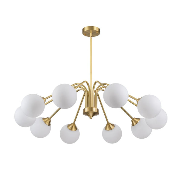 Thehouselights - Mid - century Sputnik Opal Glass Globe Entryway Chandelier - Chandelier - 6 - Light - Brass
