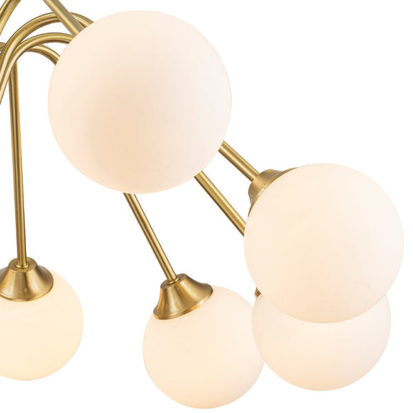 Thehouselights - Mid - century Sputnik Opal Glass Globe Entryway Chandelier - Chandelier - 6 - Light - Brass