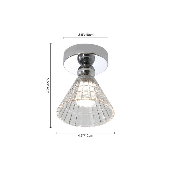 Thehouselights-Minimalist Cone Glass LED Semi Flush Mount-Ceiling Light-Chrome-