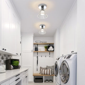 Thehouselights-Minimalist Cone Glass LED Semi Flush Mount-Ceiling Light-Chrome-