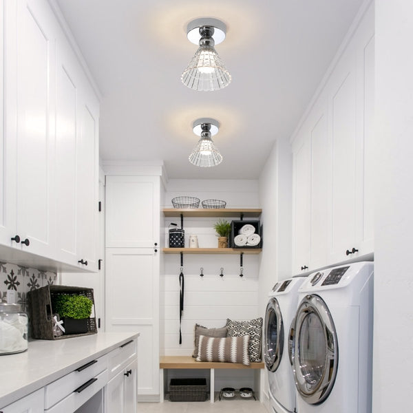 Thehouselights-Minimalist Cone Glass LED Semi Flush Mount-Ceiling Light-Chrome-