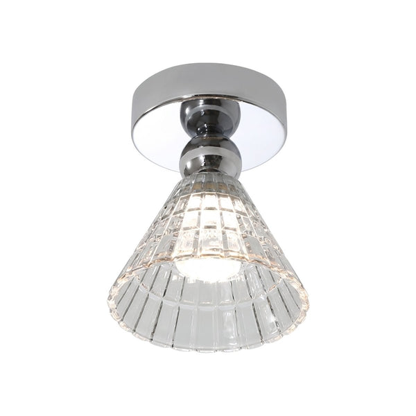 Thehouselights-Minimalist Cone Glass LED Semi Flush Mount-Ceiling Light-Chrome-