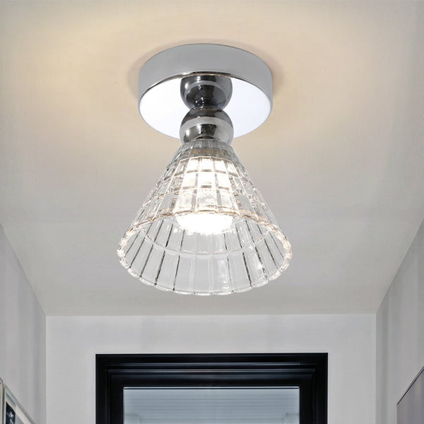 Thehouselights-Minimalist Cone Glass LED Semi Flush Mount-Ceiling Light-Chrome-