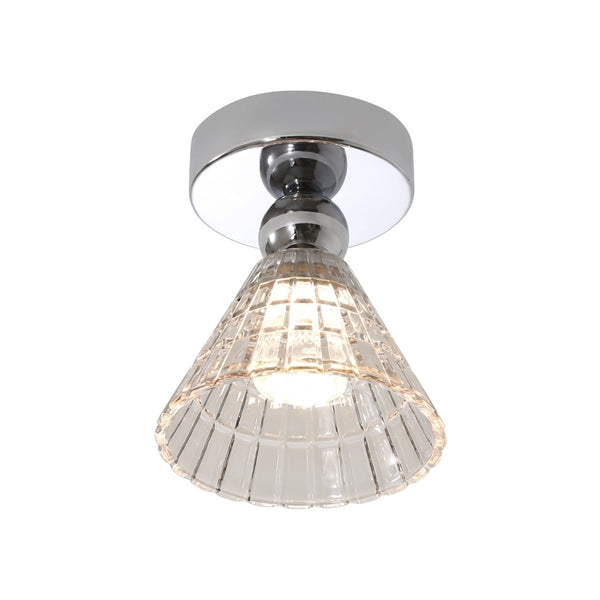 Thehouselights-Minimalist Cone Glass LED Semi Flush Mount-Ceiling Light-Chrome-