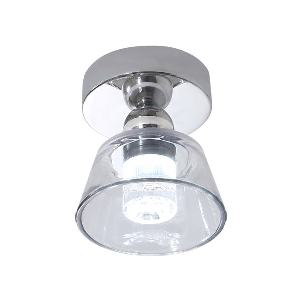 Thehouselights-Minimalist Tapered Bell Glass LED Semi Flush Mount-Ceiling Light-Chrome-