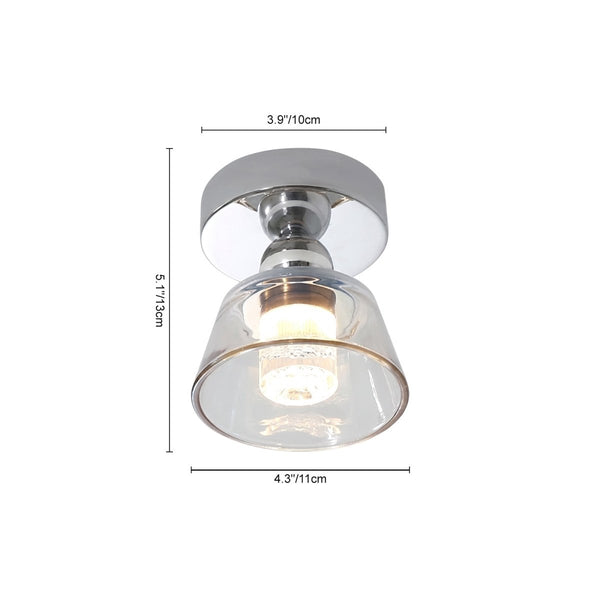 Thehouselights-Minimalist Tapered Bell Glass LED Semi Flush Mount-Ceiling Light-Chrome-