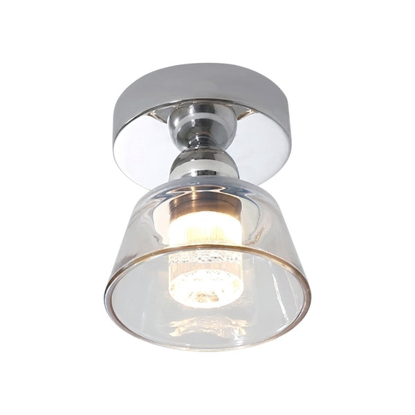 Thehouselights-Minimalist Tapered Bell Glass LED Semi Flush Mount-Ceiling Light-Chrome-