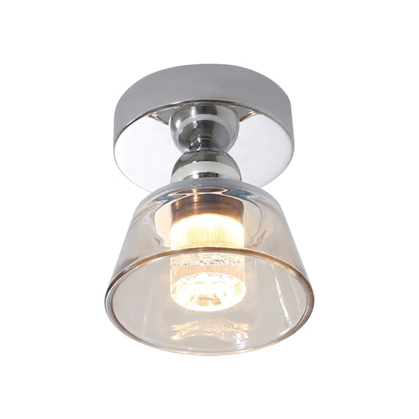 Thehouselights-Minimalist Tapered Bell Glass LED Semi Flush Mount-Ceiling Light-Chrome-