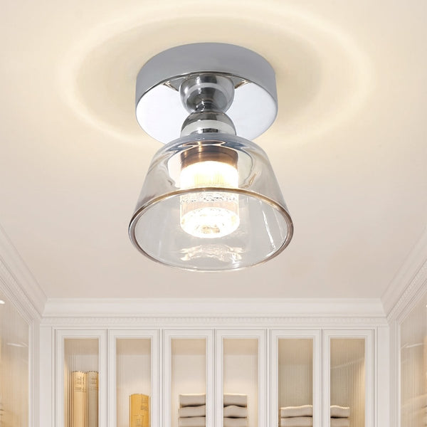 Thehouselights-Minimalist Tapered Bell Glass LED Semi Flush Mount-Ceiling Light-Chrome-