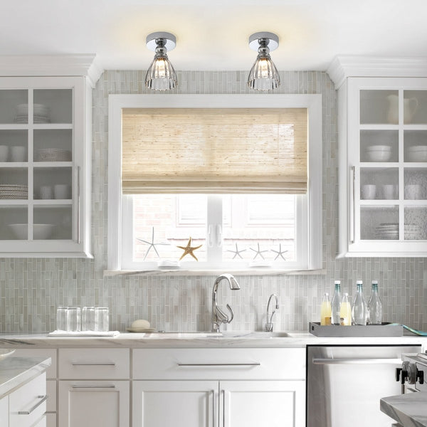 Thehouselights-Minimalist Textured Glass LED Semi Flush Mount-Ceiling Light-Chrome-