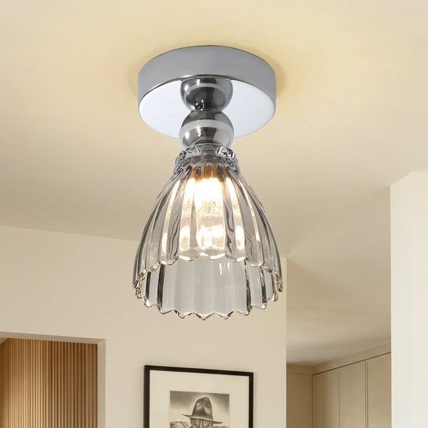 Thehouselights-Minimalist Textured Glass LED Semi Flush Mount-Ceiling Light-Chrome-