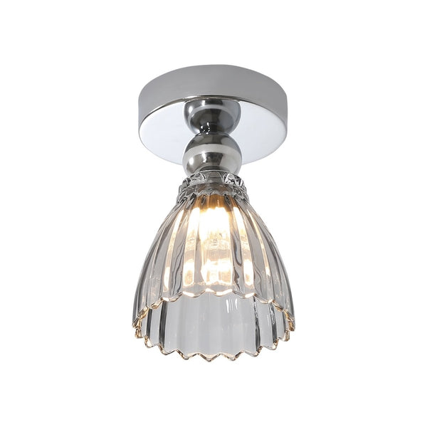 Thehouselights-Minimalist Textured Glass LED Semi Flush Mount-Ceiling Light-Chrome-
