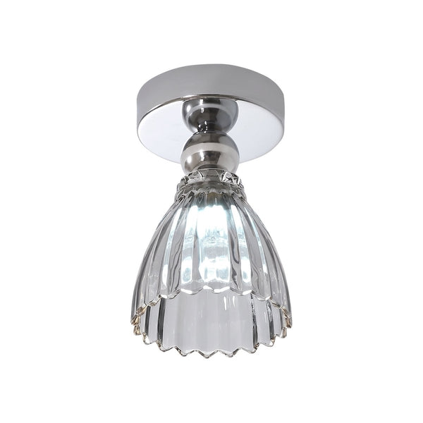 Thehouselights-Minimalist Textured Glass LED Semi Flush Mount-Ceiling Light-Chrome-