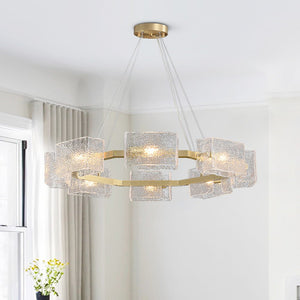 Thehouselights - Modern 8 - Light Ripple Glass Round Chandelier - Chandelier - Brass - 