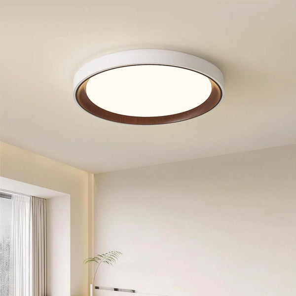 Thehouselights-Modern Dimmable Walnut Wood Round LED Flush Mount Light-Flush Mount-40 cm.-White