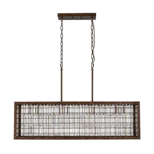 Thehouselights - Modern Farmhouse Rectangle Crystal Island Chandelier - Chandelier - Brown - 