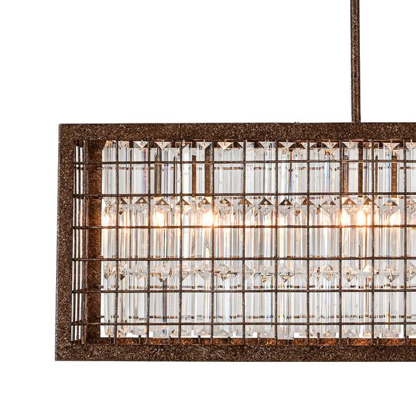 Thehouselights - Modern Farmhouse Rectangle Crystal Island Chandelier - Chandelier - Brown - 