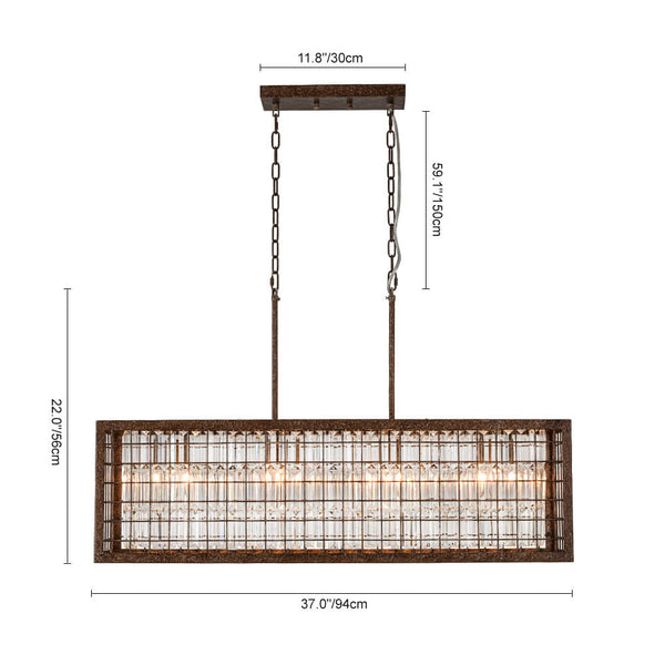 Thehouselights - Modern Farmhouse Rectangle Crystal Island Chandelier - Chandelier - Brown - 