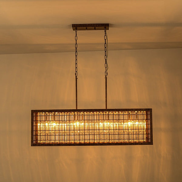 Thehouselights - Modern Farmhouse Rectangle Crystal Island Chandelier - Chandelier - Brown - 