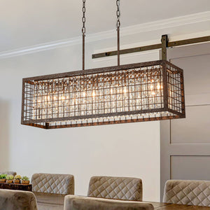 Thehouselights - Modern Farmhouse Rectangle Crystal Island Chandelier - Chandelier - Brown - 