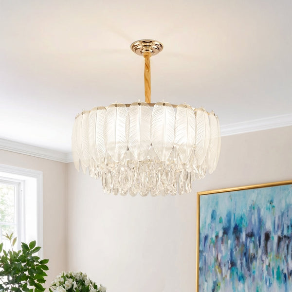Thehouselights-Modern French Leaf Glass Crystal Chandelier-Chandelier-60 cm.-