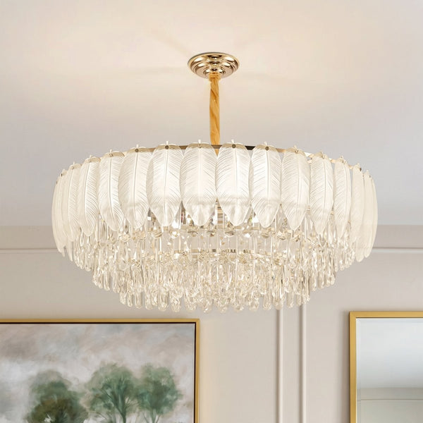 Thehouselights-Modern French Leaf Glass Crystal Chandelier-Chandelier-95 cm.-
