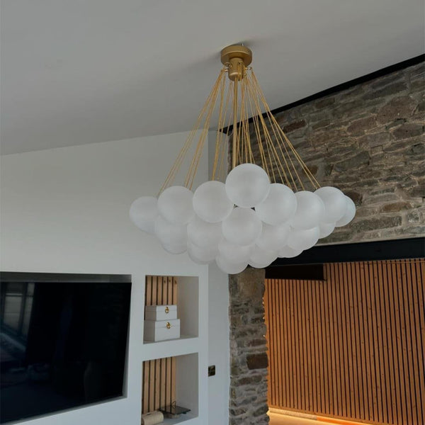 Thehouselights - Modern Hanging Glass Cluster Bubble Chandelier Light - Chandelier - 37 Bubbles - Gold