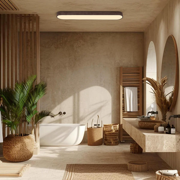 Thehouselights - Modern LED Long Oval Flush Mount Ceiling Light - Flush Mount - Light Brown - Cool White