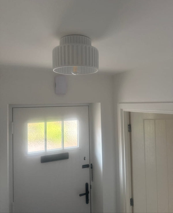 Thehouselights - Nordic Cream Style 2 - Layer Flush Mount Ceramic Ceiling Light - Ceiling Light - White - 