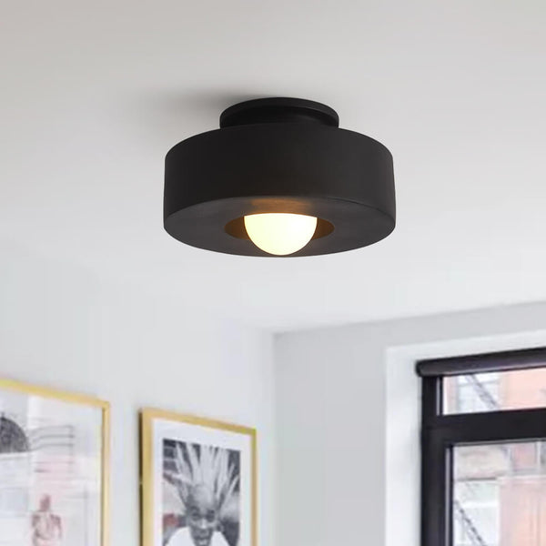 Thehouselights-Nordic Geometric Flush Mount Cylindrical Ceramic Ceiling Light-Ceiling Light-Black-