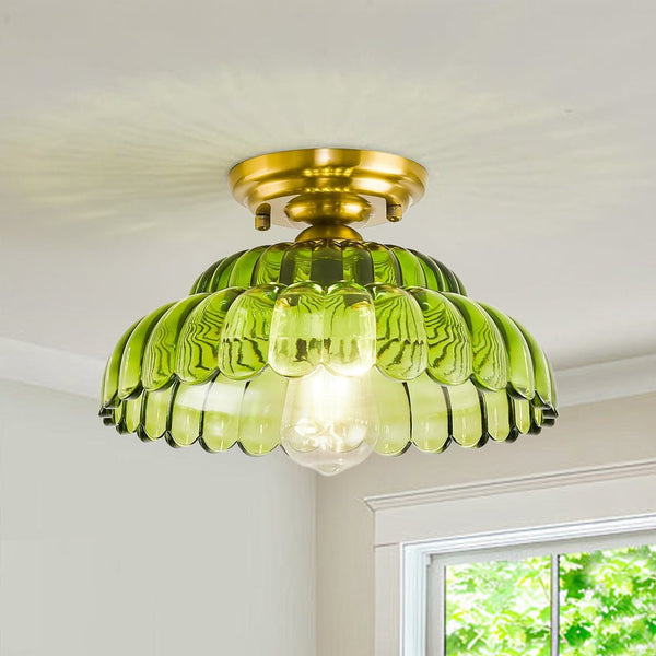 Thehouselights - Nordic Glass Lotus Dome Flush Mount Ceiling - Ceiling Light - Green - 