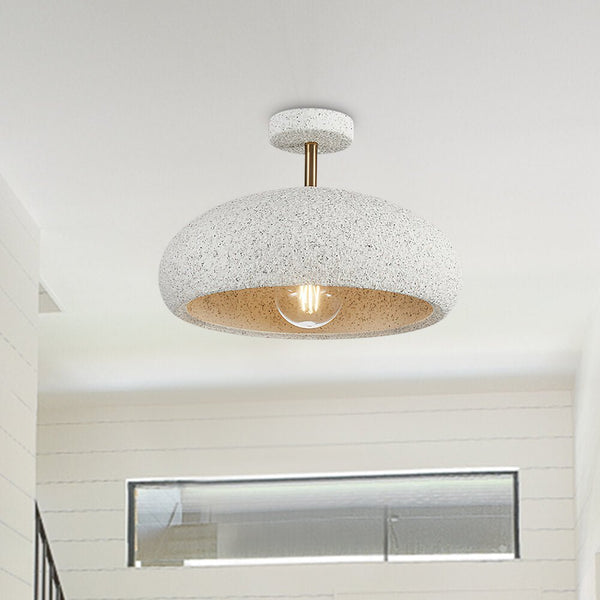 Thehouselights-Nordic Stone Style Speckled Semi Flush Mount-Ceiling Light-White-