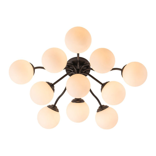 Thehouselights - Opal Glass Sputnik Bubble Semi Flush Chandelier - Chandelier - Black - 11 - Light