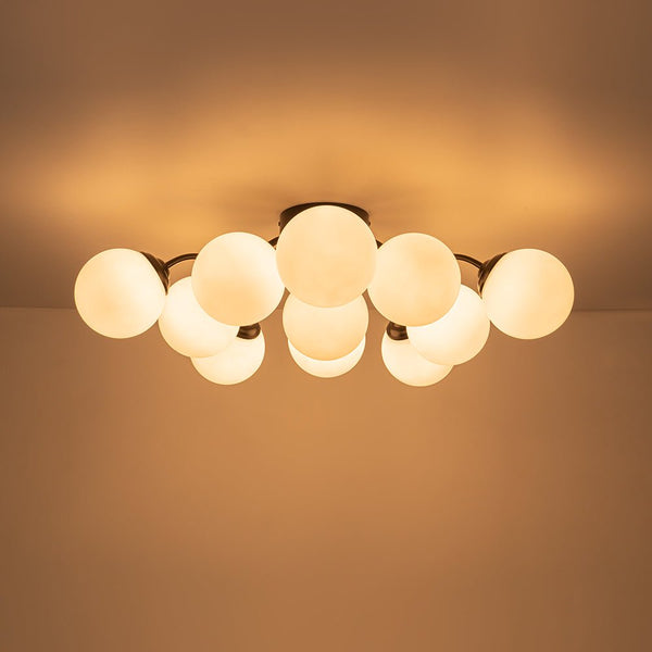 Thehouselights - Opal Glass Sputnik Bubble Semi Flush Chandelier - Chandelier - Black - 11 - Light
