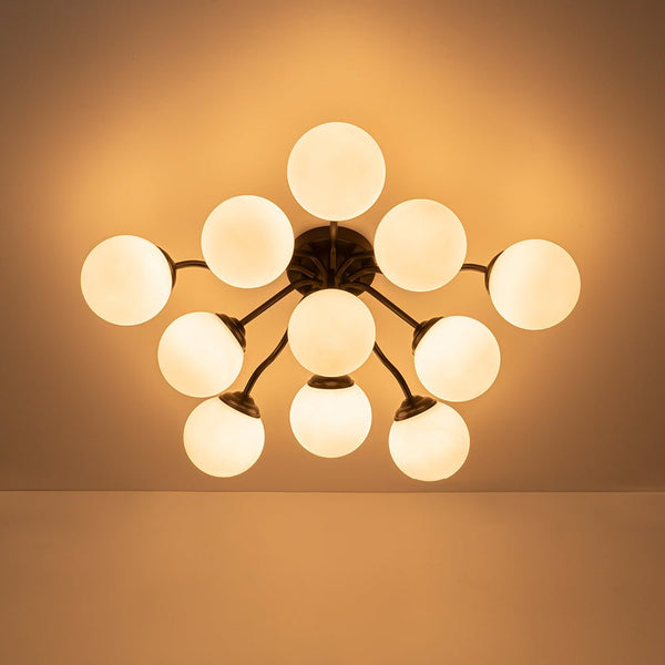 Thehouselights - Opal Glass Sputnik Bubble Semi Flush Chandelier - Chandelier - Black - 11 - Light