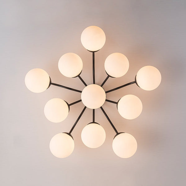 Thehouselights - Opal Glass Sputnik Bubble Semi Flush Chandelier - Chandelier - Black - 11 - Light