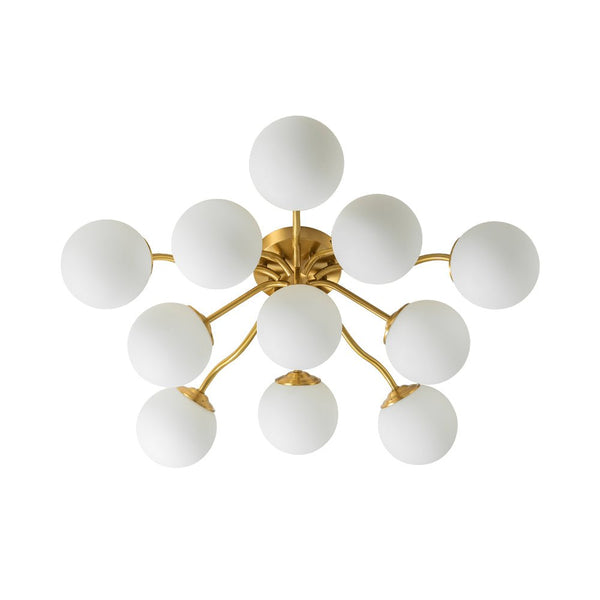Thehouselights - Opal Glass Sputnik Bubble Semi Flush Chandelier - Chandelier - Brass - 11 - Light