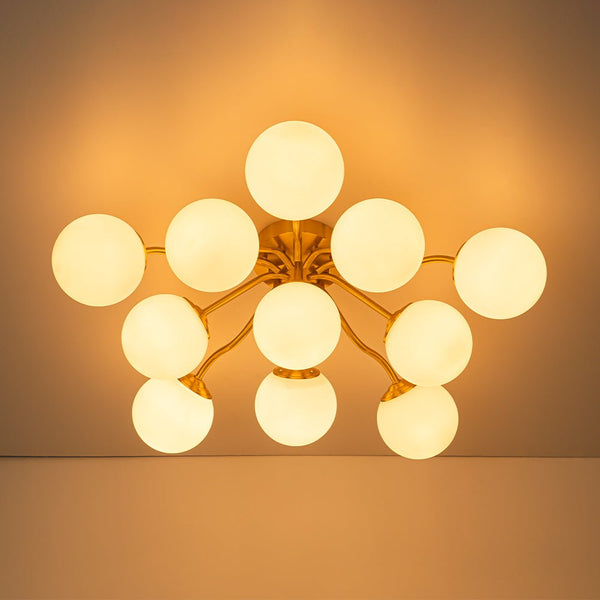 Thehouselights - Opal Glass Sputnik Bubble Semi Flush Chandelier - Chandelier - Brass - 11 - Light