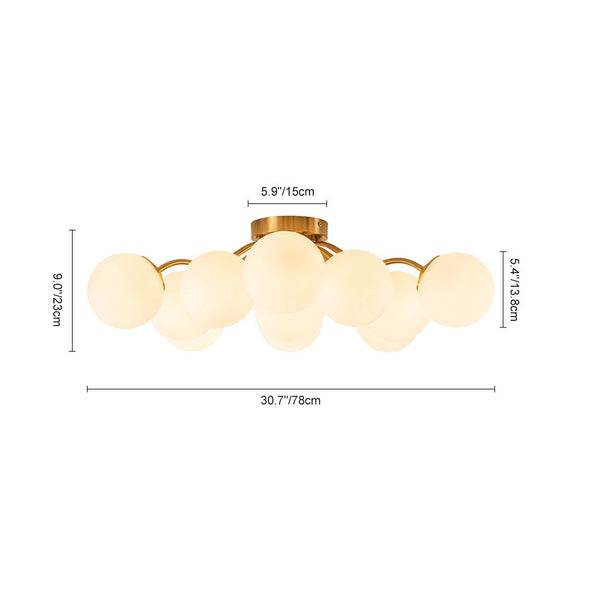 Thehouselights - Opal Glass Sputnik Bubble Semi Flush Chandelier - Chandelier - Brass - 11 - Light