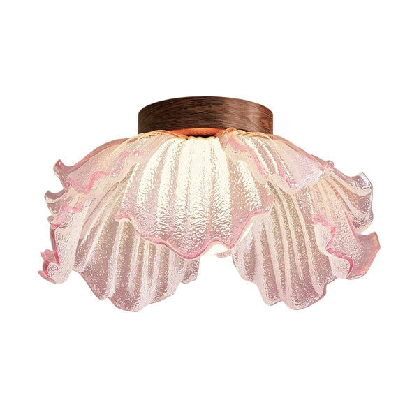 Thehouselights-Pink Floral Glass LED Semi Flush Mount-Ceiling Light-1-Light-