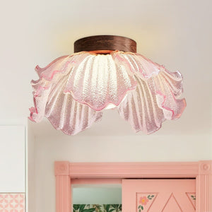 Thehouselights-Pink Floral Glass LED Semi Flush Mount-Ceiling Light-1-Light-