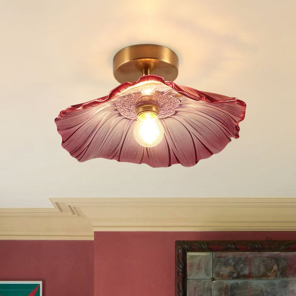 Thehouselights-Purple Lotus Floral Glass Semi Flush Mount-Ceiling Light-1-Light-