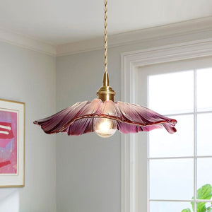 Thehouselights-Retro Farmhouse Lotus Flower Design Glass Pendant Light-Pendant-Red-