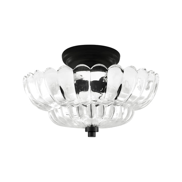 Thehouselights - Scalloped Glass Semi - Flush Mount Ceiling Light - Ceiling Light - Black & Clear Glass - 