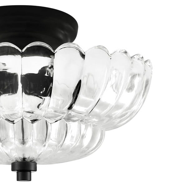 Thehouselights - Scalloped Glass Semi - Flush Mount Ceiling Light - Ceiling Light - Black & Clear Glass - 