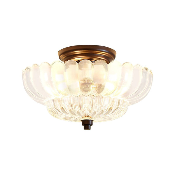 Thehouselights - Scalloped Glass Semi - Flush Mount Ceiling Light - Ceiling Light - Black & Clear Glass - 
