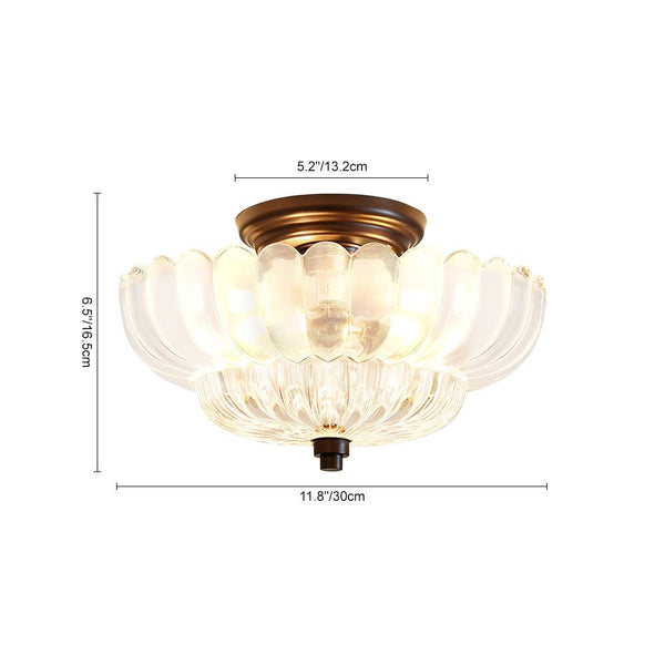 Thehouselights - Scalloped Glass Semi - Flush Mount Ceiling Light - Ceiling Light - Black & Clear Glass - 