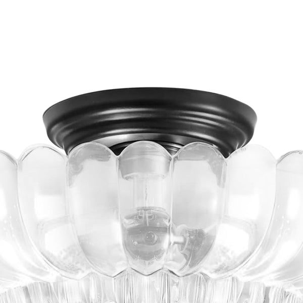 Thehouselights - Scalloped Glass Semi - Flush Mount Ceiling Light - Ceiling Light - Black & Clear Glass - 