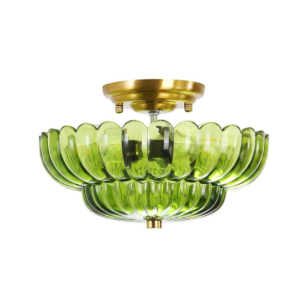 Thehouselights - Scalloped Glass Semi - Flush Mount Ceiling Light - Ceiling Light - Brass & Green Glass - 